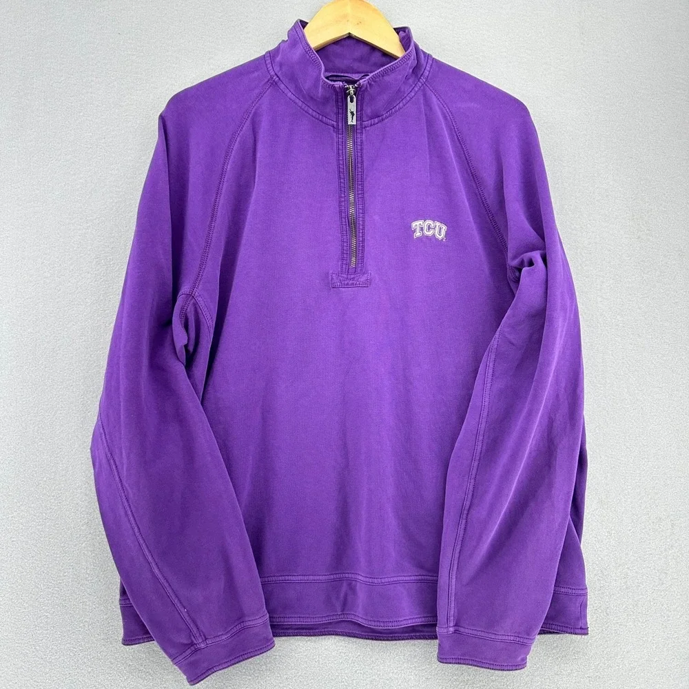 Tommy Bahama Purple TCU Horned Frogs Quarter Zip Sweatshirt Pullover‎ Men's L